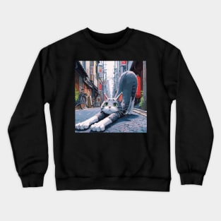 Cat stretching on tokyo street Crewneck Sweatshirt